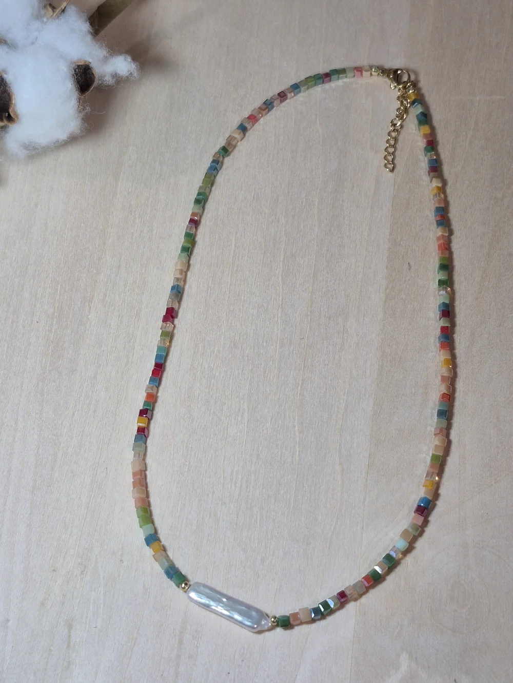 🎉🎉NEW🎉🎉 BEAUTIFUL!! Freshwater Chopstick Pearl & TOURMALINE Mini Cube Neckla